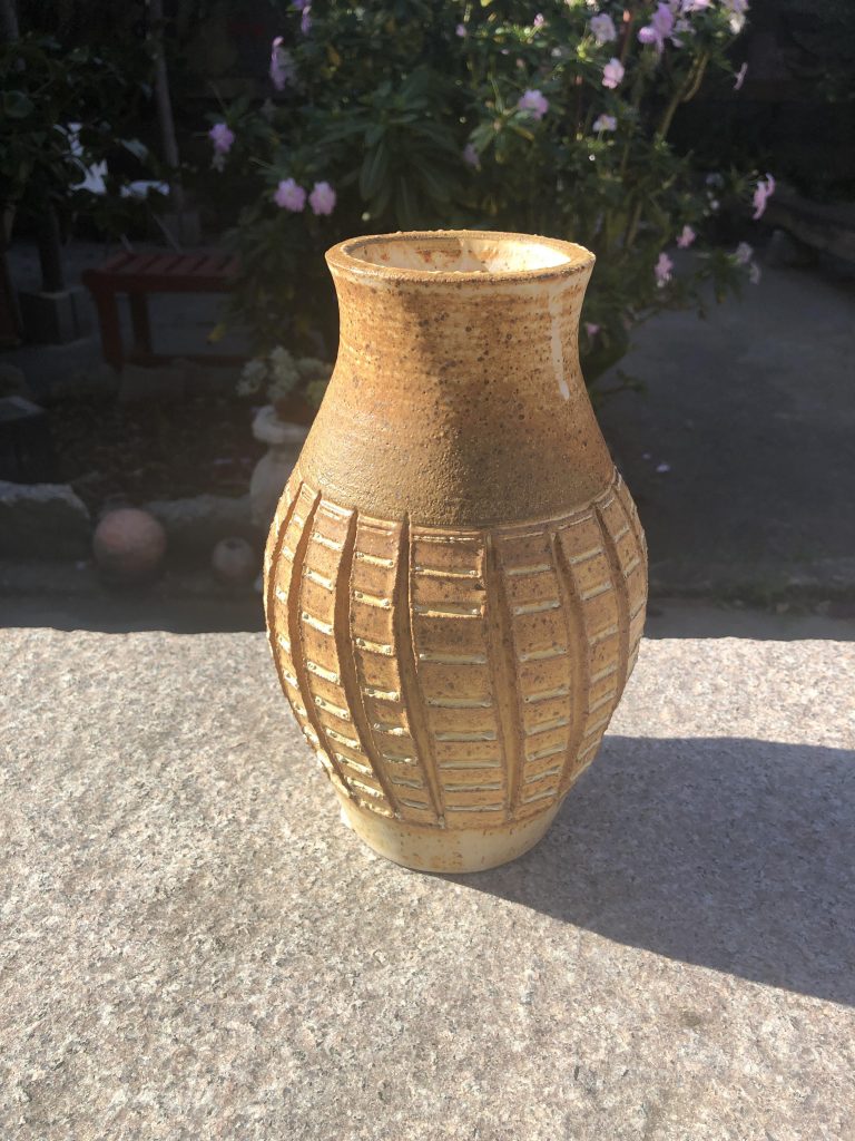 Tall Rustic Yellow & White Floor Flower Vase Alex Beck Ceramics