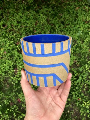 brown blue planter