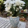 white dark blue splatter vase