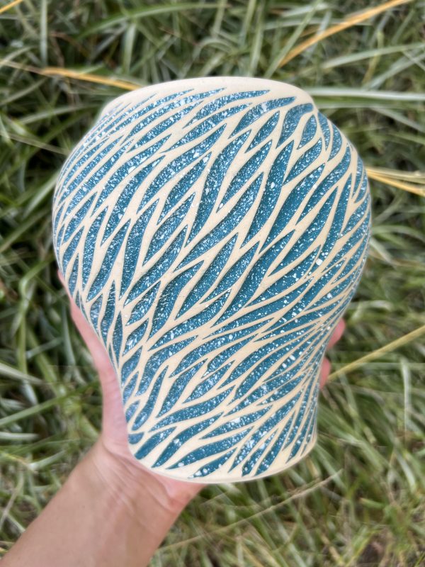 white blue green splatter vase