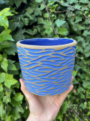 brown blue zebra planter