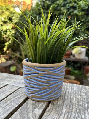brown light blue zebra planter