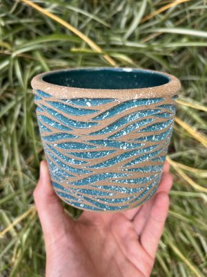brown blue green splatter planter