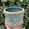 blue green splatter planter