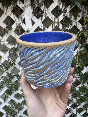 brown blue zebra splatter planter