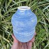 white blue bud vase