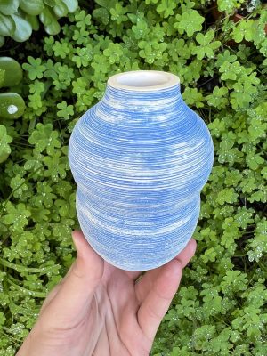 white blue bud vase