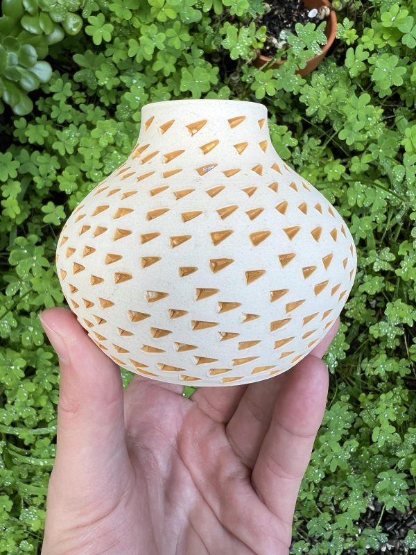 white yellow triangle vase