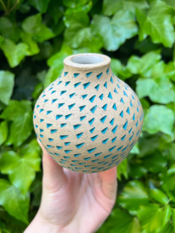 brown blue green bud vase