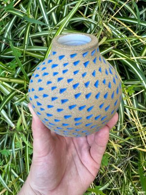 brown blue bud vase