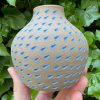 brown light blue bud vase