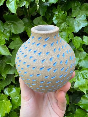 brown light blue bud vase
