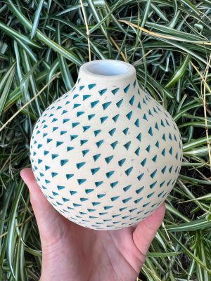 blue green triangle bud vase