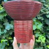 red stripe pedestal bowl