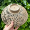 brown celadon zebra pedestal bowl