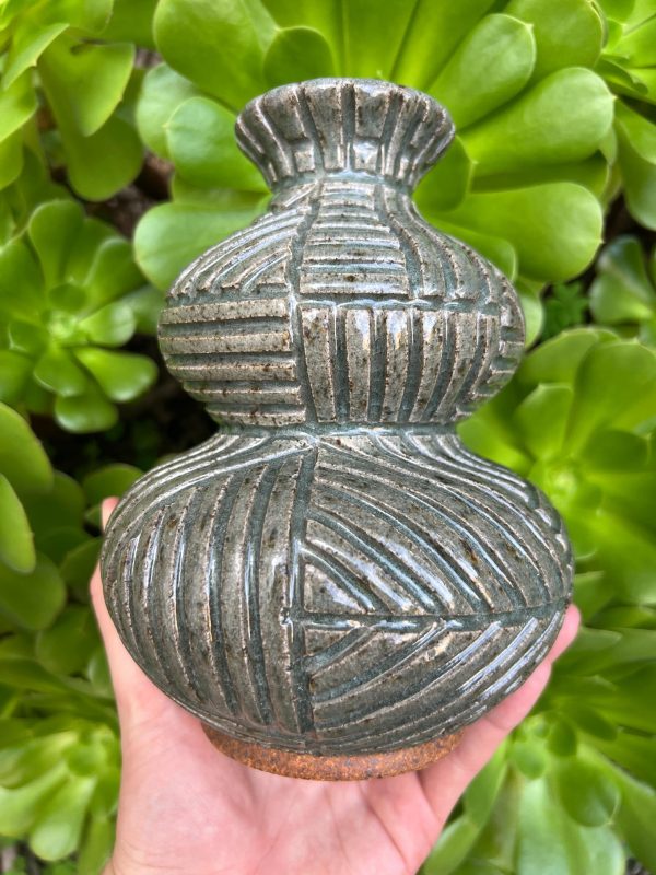 celadon blue carved vase