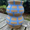 brown blue square vase