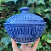 dark blue carved jar