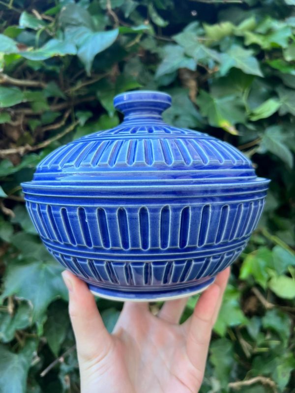 dark blue carved jar