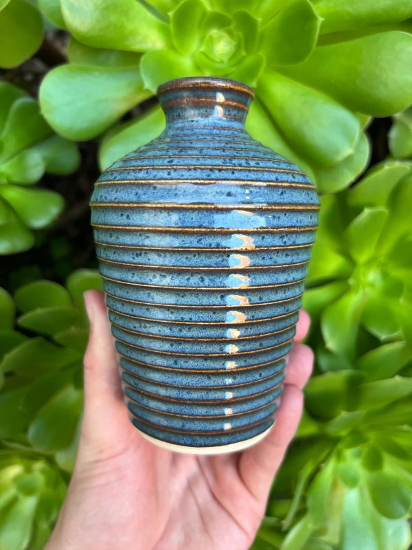 floating blue stripe bud vase