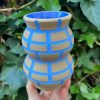 brown blue square vase