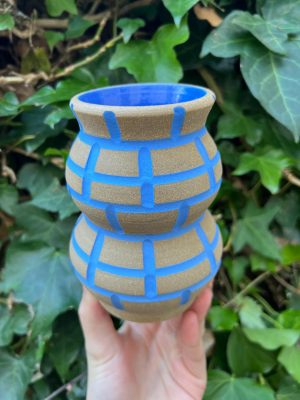 brown blue square vase