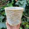 yellow blue white splatter planter