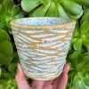 yellow blue white splatter planter