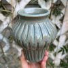 celadon blue carved vase