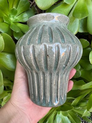 celadon blue carved vase