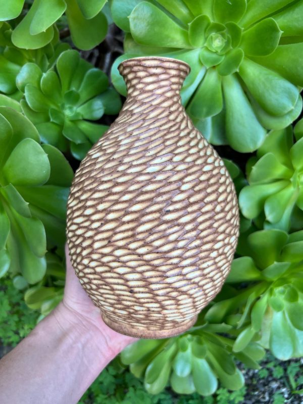 yellow carved bud vase