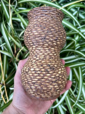 yellow speckle carved vase