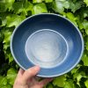 wide blue serving bowl