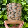 brown celadon wave planter