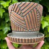 brown celadon patterned planter