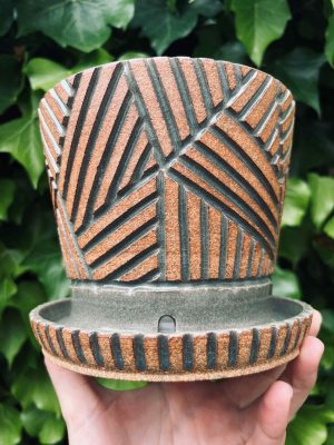 brown celadon patterned planter