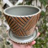 brown celadon patterned planter