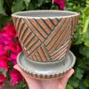brown celadon patterned planter