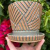 brown celadon patterned planter