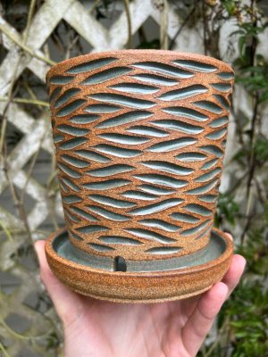 brown celadon wave planter