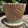 brown celadon patterned planter