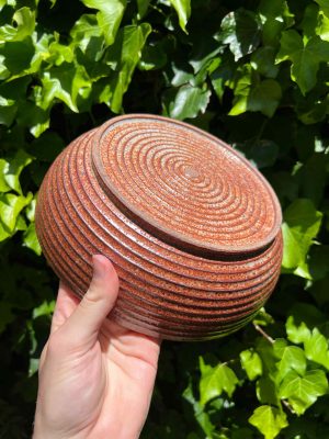 wide orange serving bowl