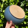wide blue serving bowl