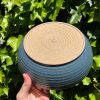 wide blue serving bowl
