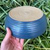 wide blue serving bowl