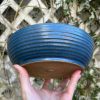 wide blue serving bowl