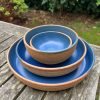 brown blue bowl set